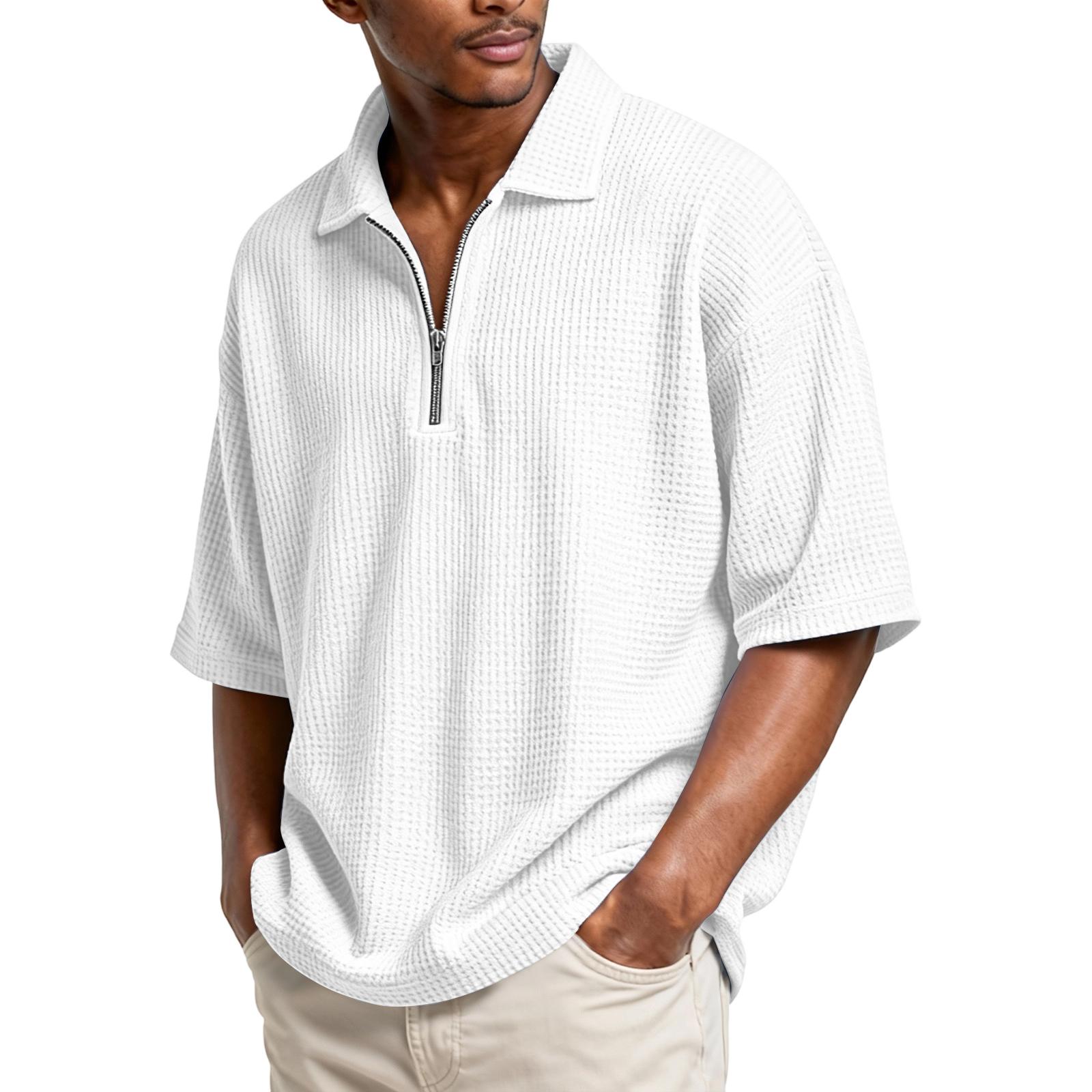 

Men s Basic Zipper Stand Collar Short-sleeved Shirt XXXL білий