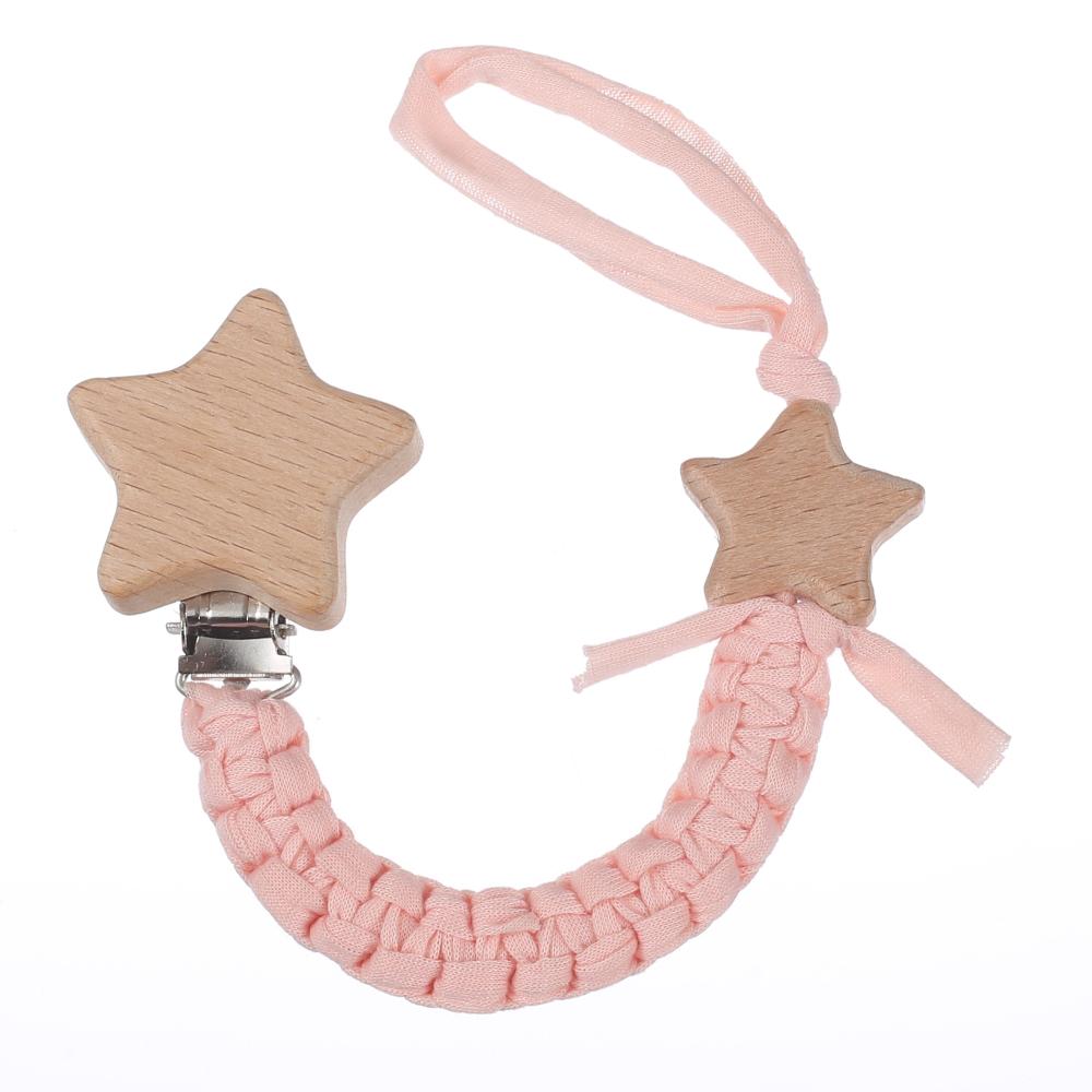 Baby Beech Wood Pentagram Pacifier Clip Handmade Woven Cotton Soother Nipple Chain For Baby Nursing Teether Chewing Toys Gift