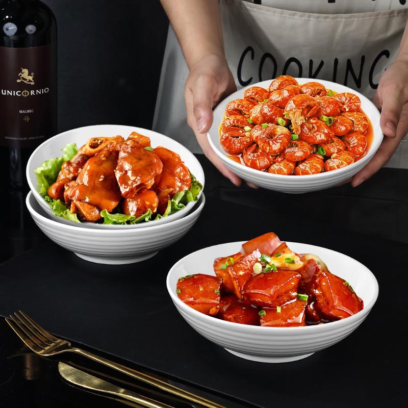 

Чисто белая утолщенная керамическая глубокая обеденная тарелка для западной кухни