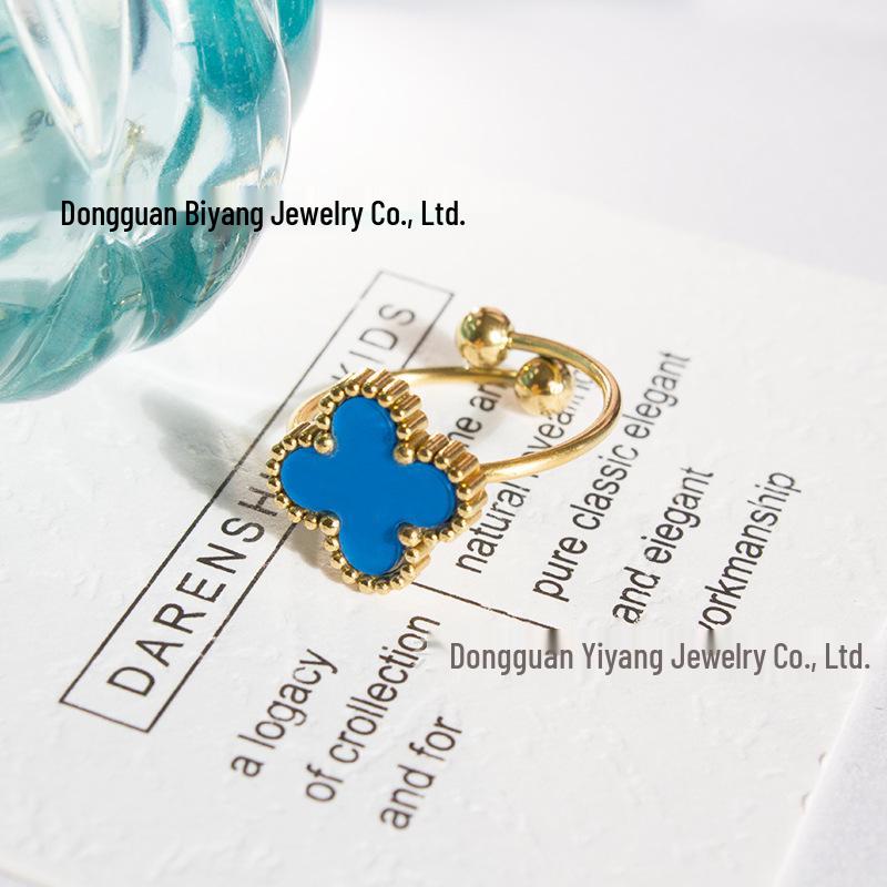 

Регулируемое кольцо из титановой стали 18 карат с четырехлистным клевером для женщин - Универсальный и модный дизайн Adjustable Open Size