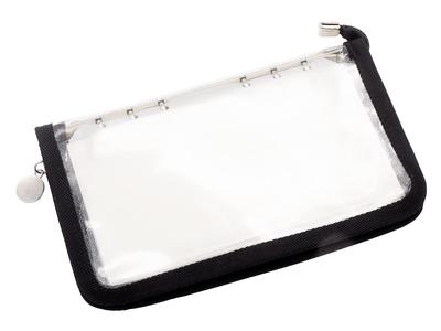 TSUKURIRO Pouch Type System Notebook B6 Bible Size Soft Vinyl with Glitter Transparent Clear Pocket Refill Paper Plain 6-Hole (Black)