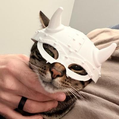 3D-gedruckte Katzenmaske Lustige Wikinger-Katzen-Gesichtsmaske für Maskerade Cosplay Kostüm Halloween Party Zubehör