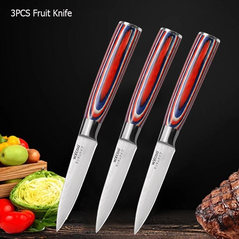 WXCOO 3.5inch Kitchen Knives Damascus Steel Fruit Paring Meat Cleaver Cutting Knife for Fruit Vegetable Utility Knife