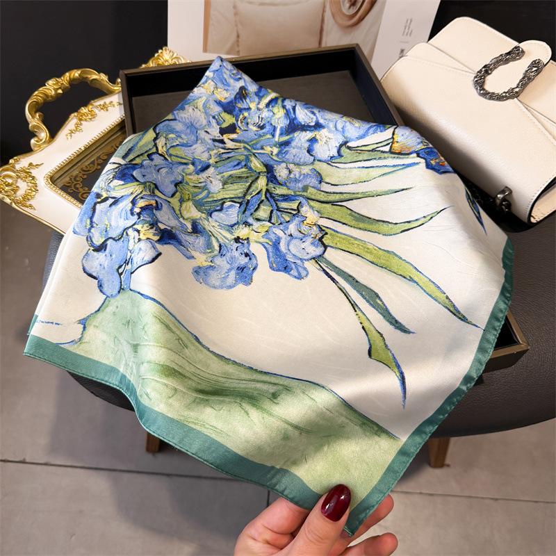 Luxury Temperament Rose Scarf, Spring and Autumn Women's Neck Protection, Scarf, Sunscreen Shawl, New Imitation Silk 71cm Square Scarf
