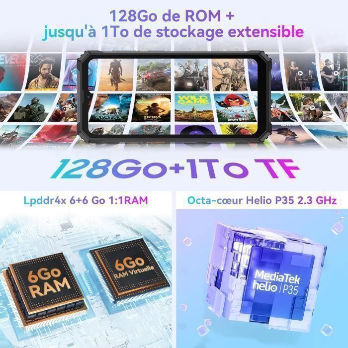 Blackview BV6200 Pro Smartphone Robuste 12Go + 128Go 13000mAh 6.56'' Android 13 13MP Enceinte Smart-K Box Double SIM 4G GPS - Noir