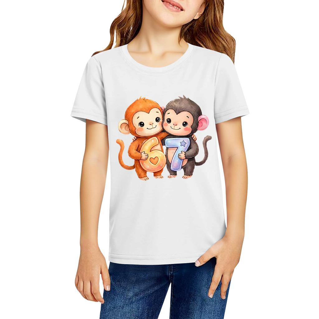 Ropa de Trabajo de Moda de Cuello Redondo y Manga Corta Tops Estampados Para NIÑO Tops de Verano