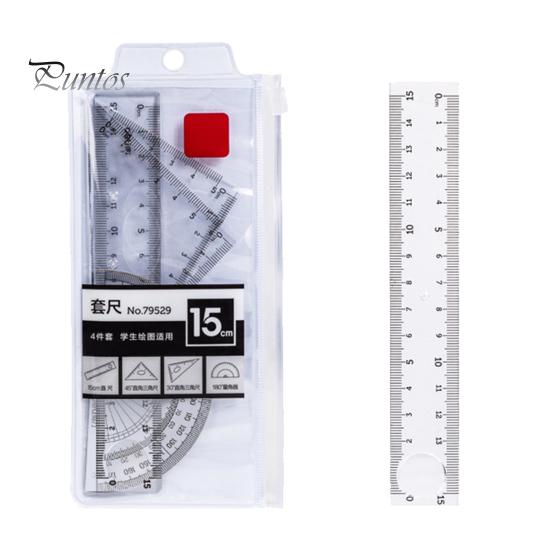 1 Set Transparent Ruler Easy-to-Use Clear Scale Round Hollow Design with Set Squares Protractor Stationery Learning Tools
