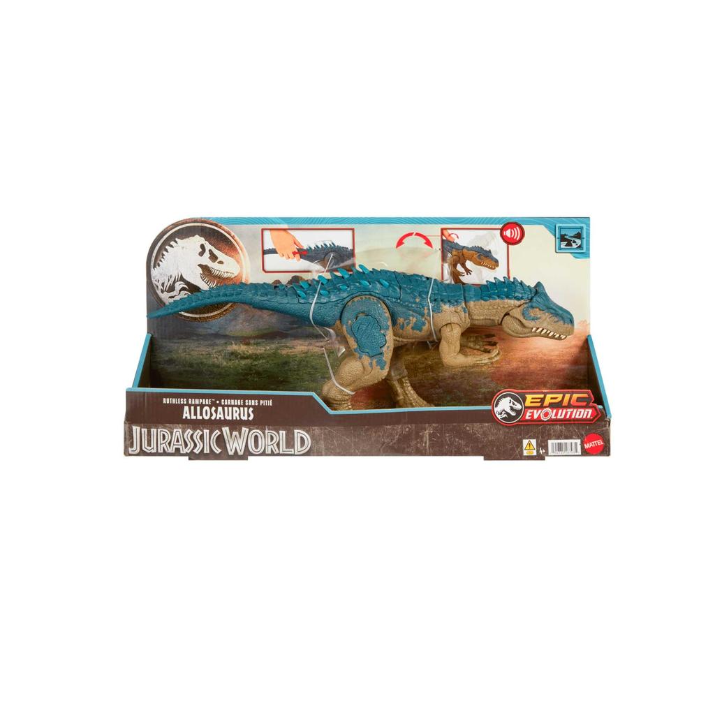 Mattel Jurassic World Battle Roaring Allosaurus 4 and HRX50 Action! [Dinosaur Toy] [Total Length Approx. 17.5 Inches] [Ages Up]