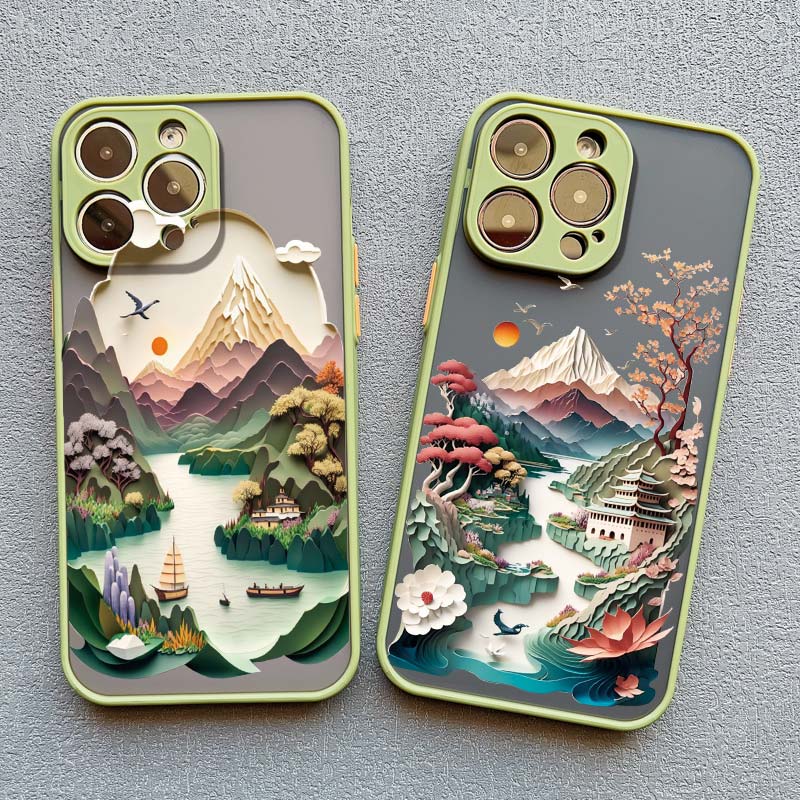 2D Printing Landscape Phone Case For iPhone 16 14 Pro 13 Mini 15 7 8 Plus SE2 XS X XR 12 Pro Max Creative Mountains Back Cover