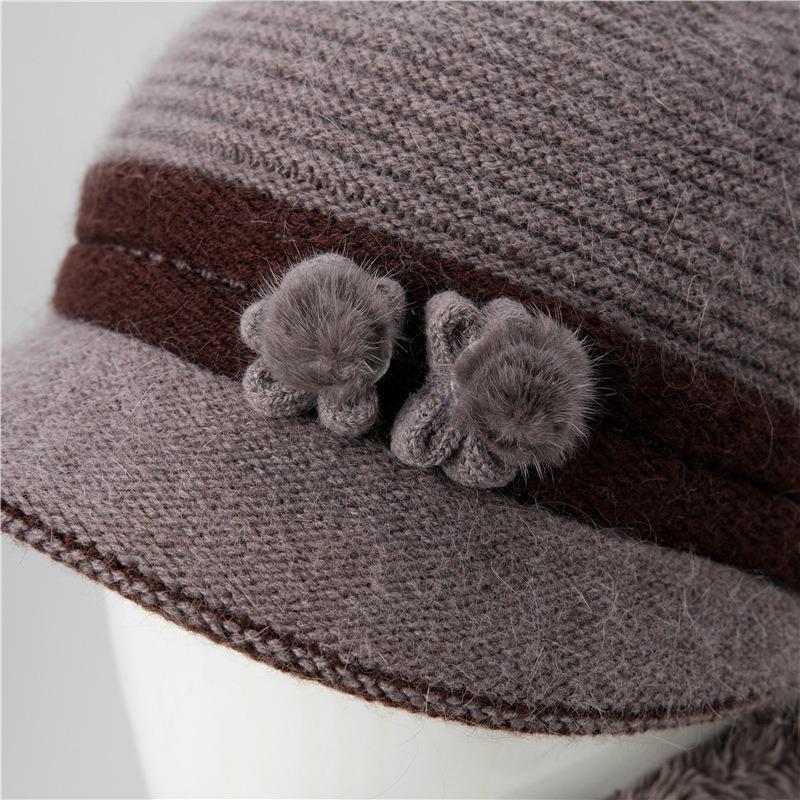 Hut Damen Herbst und Winter Fleece Warmer Hut Kältefest Gestrickter Hut Wollhut Damen