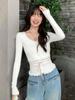 Korean Sweet Lace U-neck Slimming Waist-cinched Lace-up Versatile Top