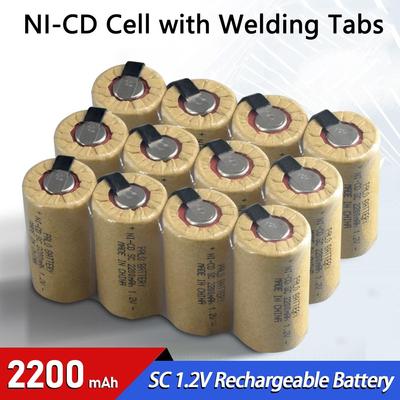 Batería recargable SC 2200mAh 1,2 V, celda de NI-CD Sub C de 1,2 V con lengüetas de soldadura, taladro eléctrico, destornillador, montaje gratuito de batería