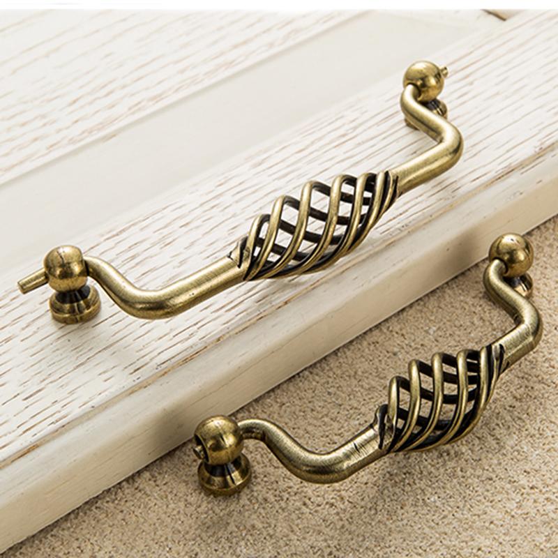 Vintage Antique Bronze Cabinet Handles Hollow Out Birdcage Handles Drawer Knobs Wardrobe Door Pullers Furniture Handle
