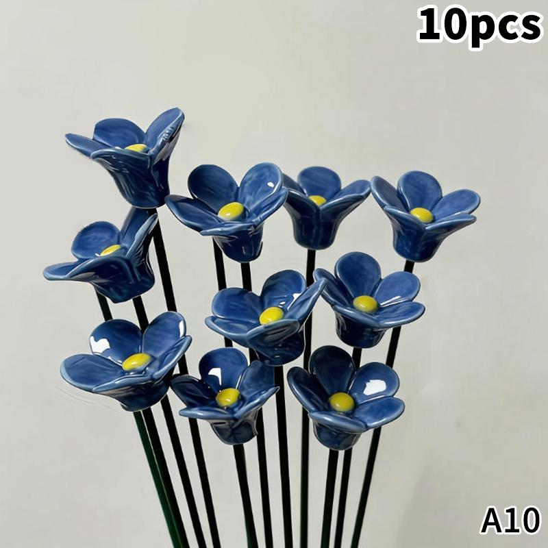 Latest 6/8/10pcs Handcrafted Ceramic Forget Never Fades Ceramic Flowers Home Ornament Indoor And Outdoor Home Decor