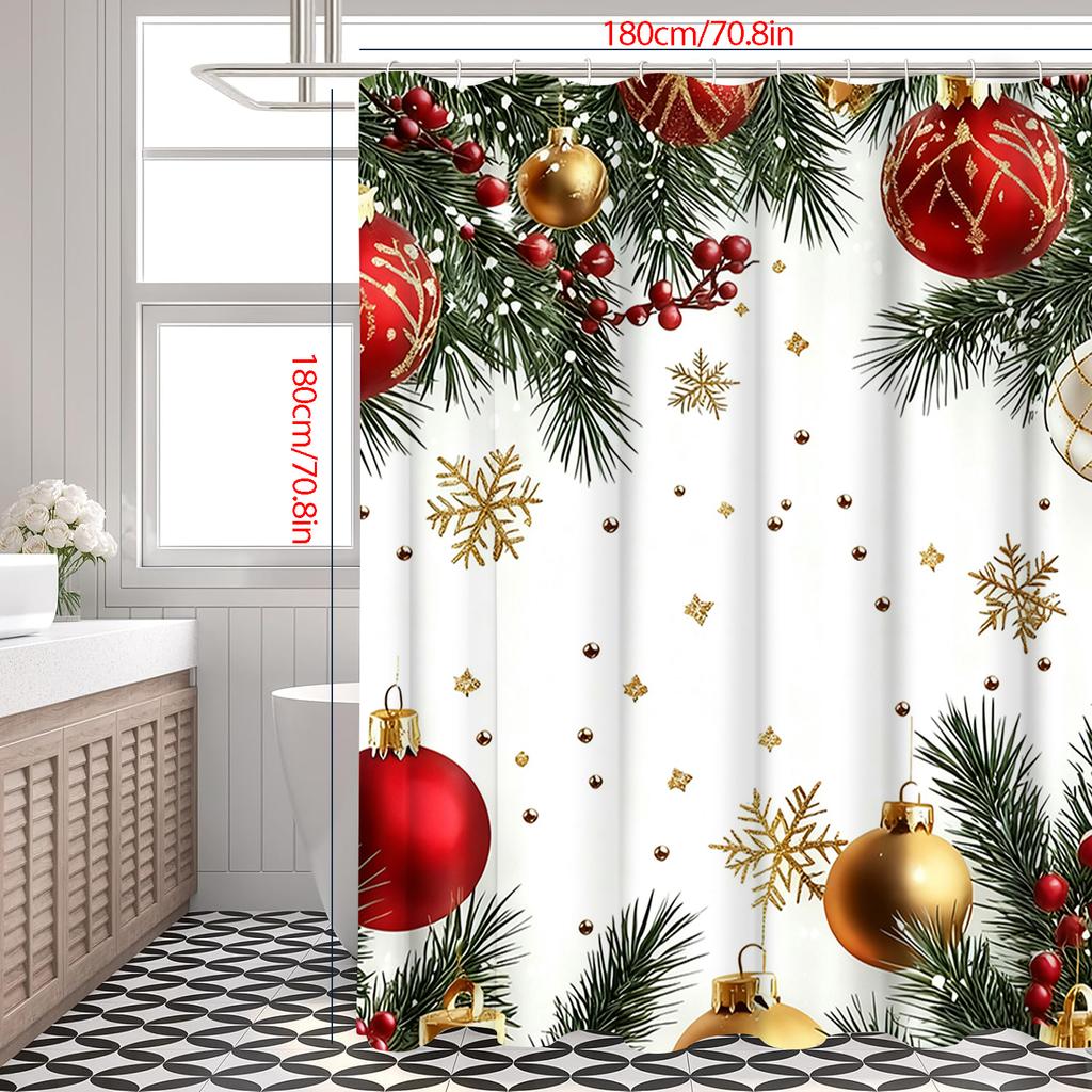 Christmas shower curtain, bathroom letter shower waterproof curtain with 12 hooks, fish shaped home decoration, free delivery