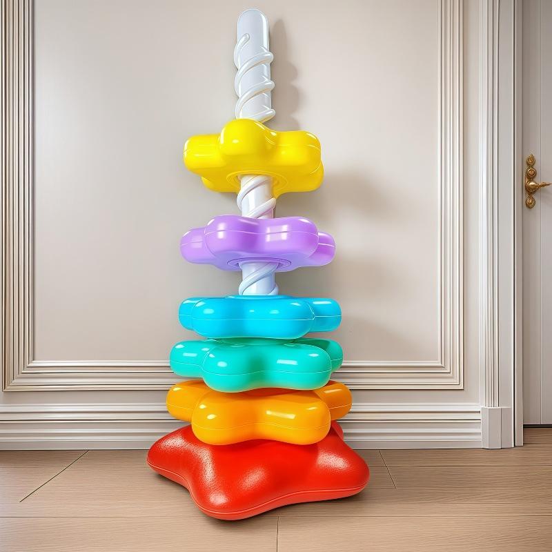 Hot 1 Set Baby Spinning Stacking Puzzle Toys Montessori Rotating Rainbow Tower Children Develop Motor Skills Game Kids Gift