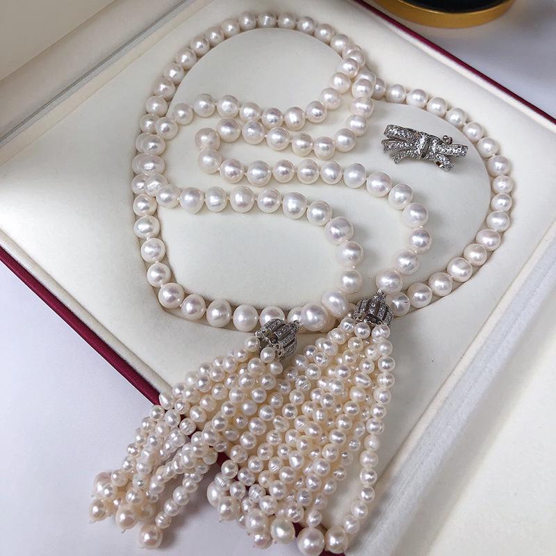 Elegant Light Luxury Natural Pearl Tassel Necklace for Women - Versatile White Sweater Chain, Autumn/Winter New Arrival