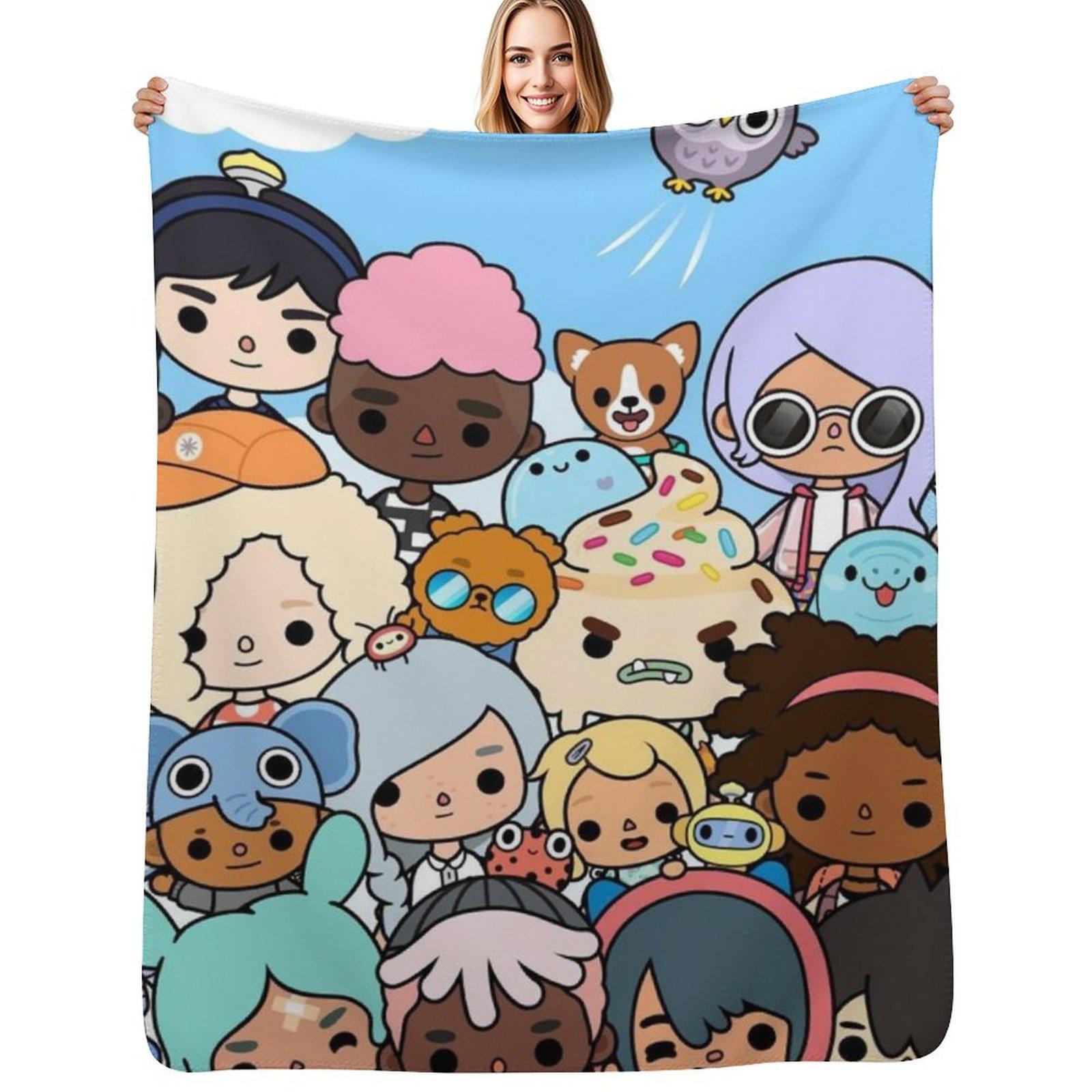Toca Boca Throw Blanket Cozy Napping Blanket Gift for Mom Dad Size: 75*100cm, Weight: 230 GSM