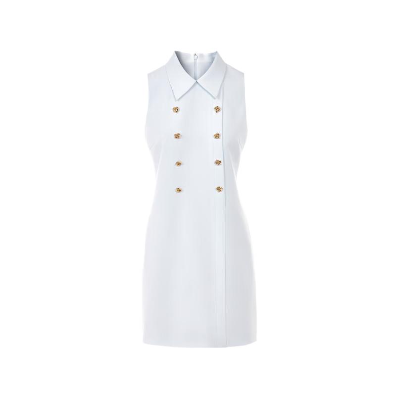 

Langzi Lapel Double-Breasted Sleeveless Midi Dress L