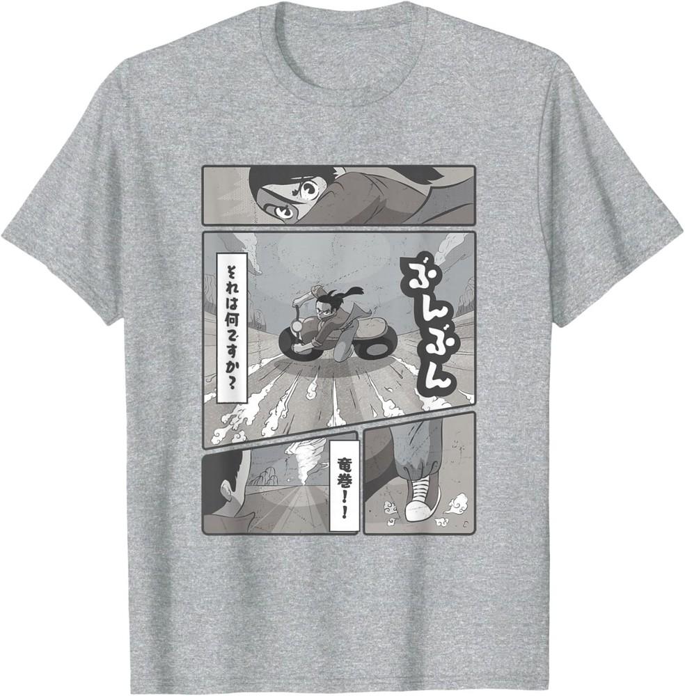 Крутая футболка в ретро-стиле с изображением страницы японского аниме-комикса (манги) и мотоцикла 4XL