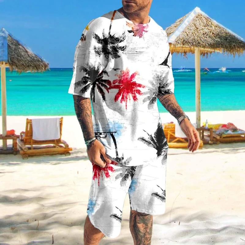 Neues Hawaii 3D-Druck Trainingsanzug Sommer Herren Kurzarm T-Shirt Sets