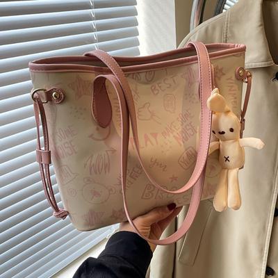 Tote Bag Women's Large-capacity Shoulder Bag, High-end Big Bag, New Trendy Niche Graffiti Commuter Bag