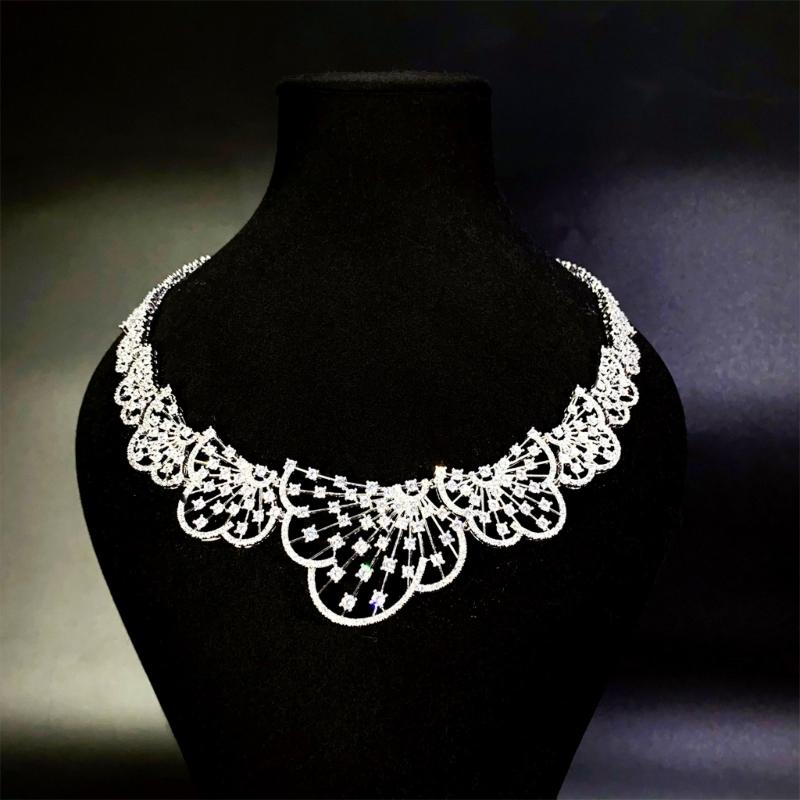 Fashionable Zirconia Necklace and Earring Set Featuring Gold Plating Accessory for Formal Event and Parties Supplies