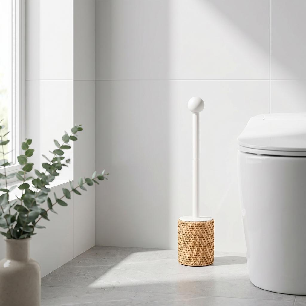 Creative Faux Rattan Toilet Brush Set with Holder Modern Home Decor Bathroom Cleaning Accessory for Contemporary Spaces