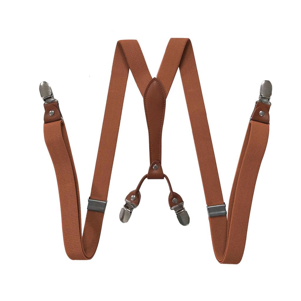 Unisex 2.5cm Elastic Leather Suspenders with 4 Clips