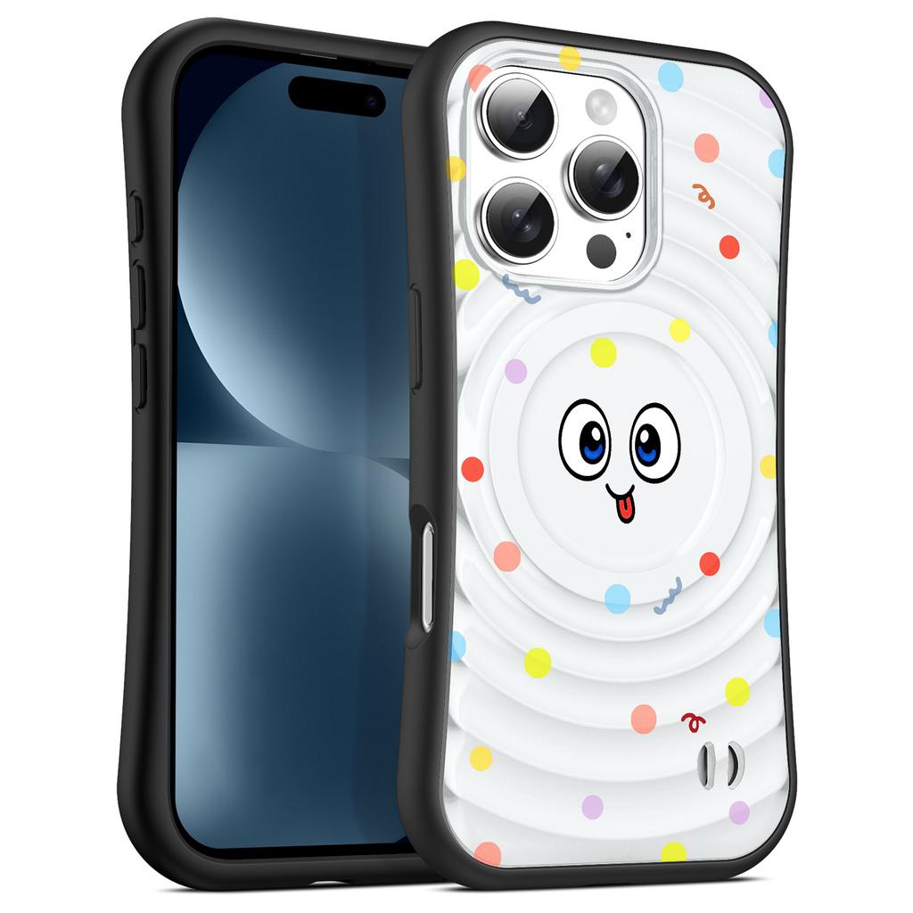 Boyang Phone Case with Hanging Rope Hole Emoji Polka Dot Anti Drop MagSafe Magnetic Suction for Apple 16pro Phone Case
