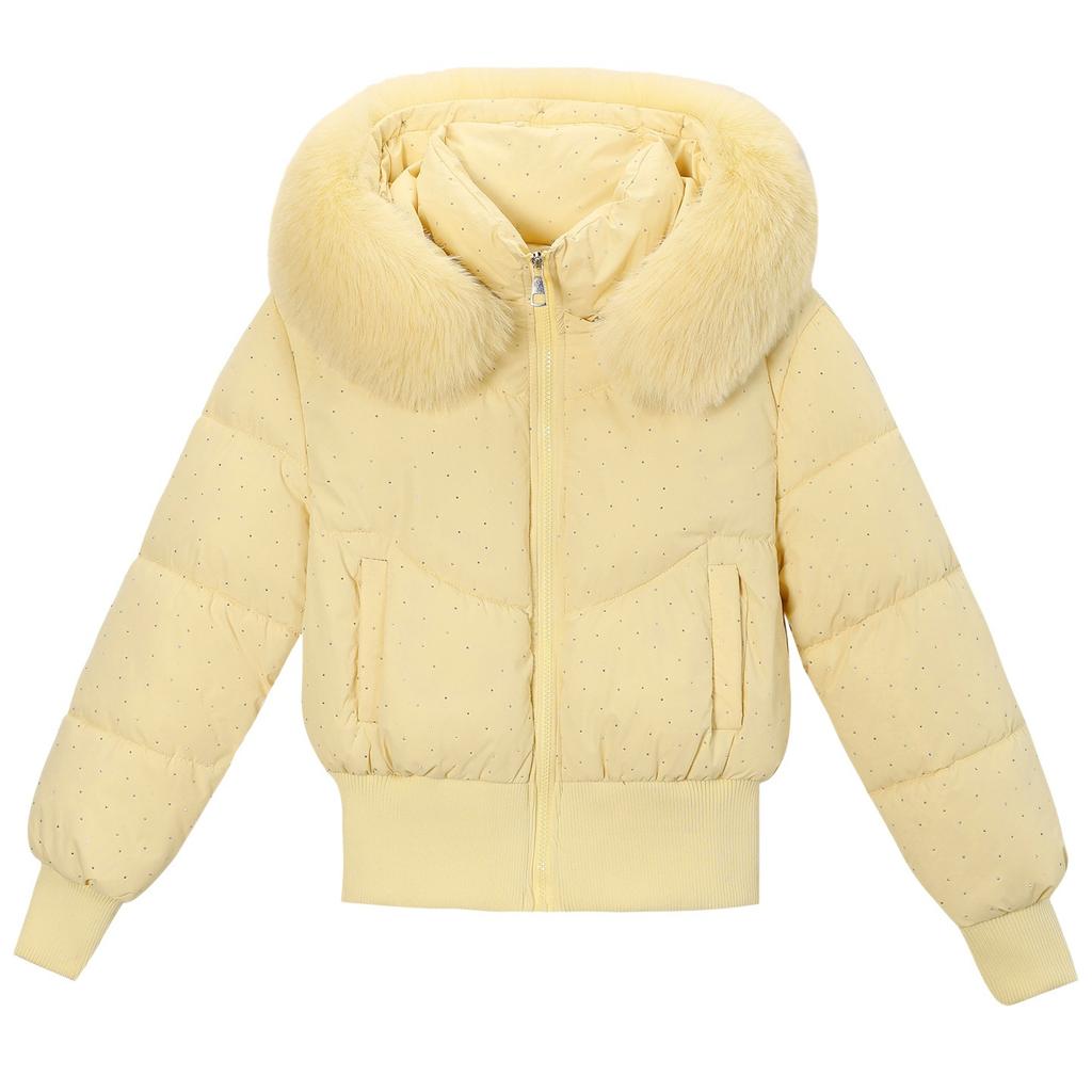 Gypsy Big Fur Collar Short Cotton-padded Clothes Women's Thickened Warm Waist Bread Clothes Jacket Removable Hat Cotton-padded Jacket