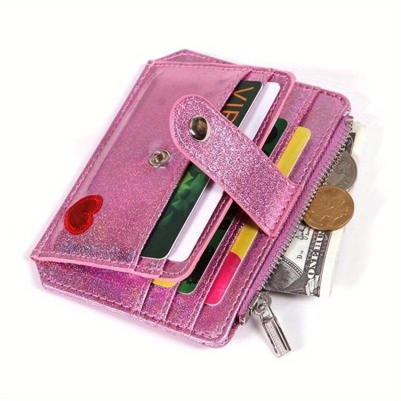 Creative Lady's Purse Laser PU Leather Embroidery Bank Card Bag Card Cover Buckle Zip Change Purse.