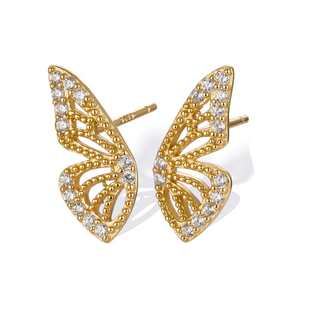 S925 Sterling Silver Zircon Butterfly Stud Earrings, European & American Style, Niche High-End Fashion Jewelry