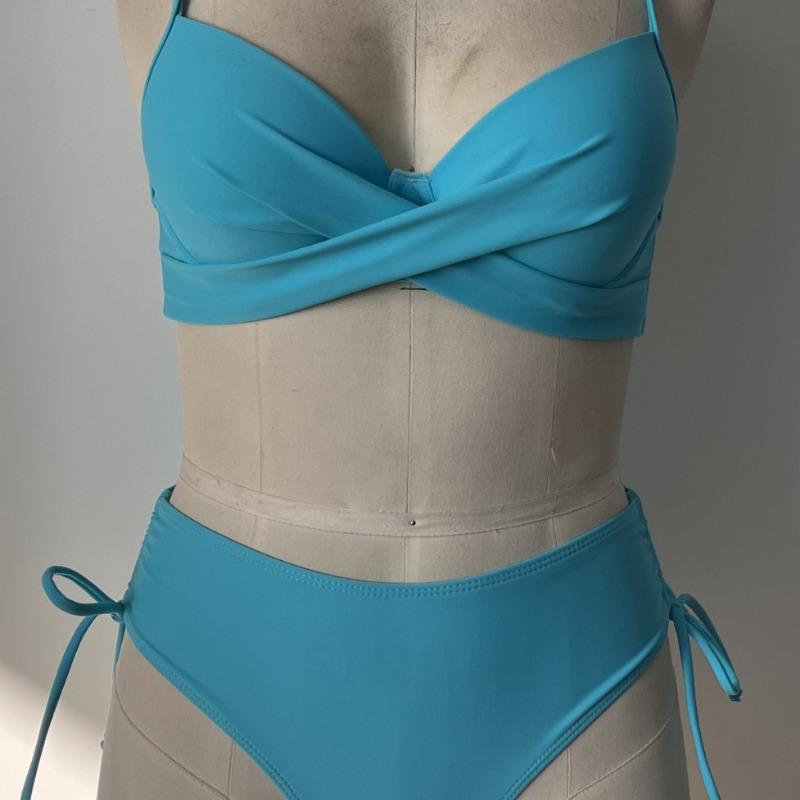 Neuer Europäischer und Amerikanischer Damen Einteiler Stahlblechform Tasse Kreuz Dünner Schultergurt Sexy Einfacher Bikini Zweiteiler Badeanzug Damen