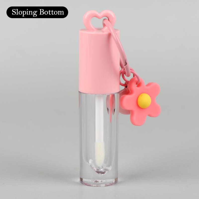 2.5ml Pink Heart-Shaped Lip Gloss Tube with Applicator Brush and Keychain – Empty Container for DIY Makeup