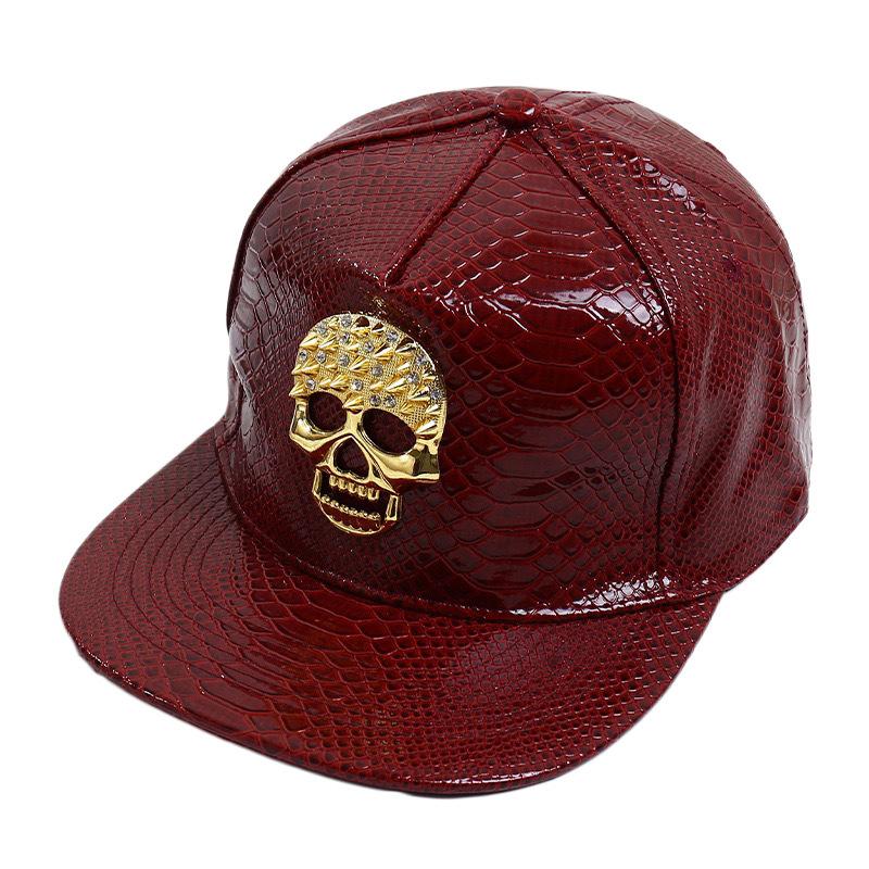 Big Size Crocodile Leatherpattern Baseball Cap Unisex Adjustable Trend Hip Hop Style Cross Skull Flat Brim Duck Tongue Hat