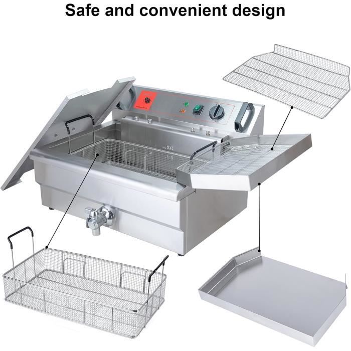 Friteuse électrique - valgus - 3000w - 30l - acier inoxydable - thermostat ajustable 50-190°c