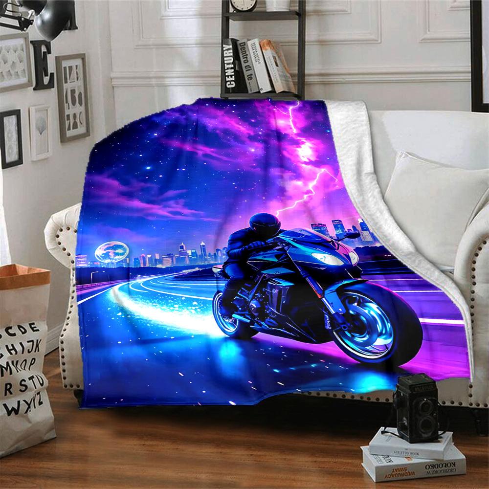 1PC Motorcycle Night Lights Blanket, Throw For Sofa, Bed, Travel, Camping, Livingroom,
