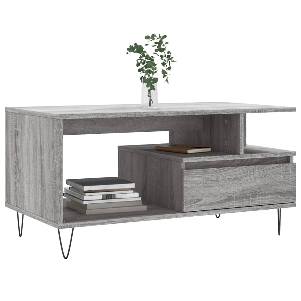 Vidaxl Coffee Table, Sonoma Grey Oak 90X49X45 Cm, Wood-Based