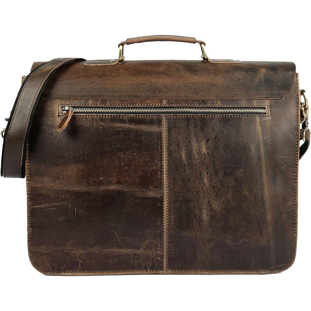 Retro Buffalo Hunter Leather Laptop Messenger Bag Office Briefcase College Bag Leather Bag for Men and Women (15")