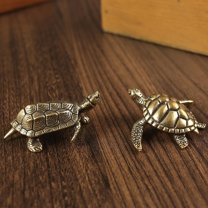 Schildkrötenstatue aus reinem Kupfer, Vintage-Schildkrötenfiguren aus Messing, für den Schreibtisch, Feng Shui-Ornament, Miniaturen, antikes Teehaustier, Basteln, Geschenke