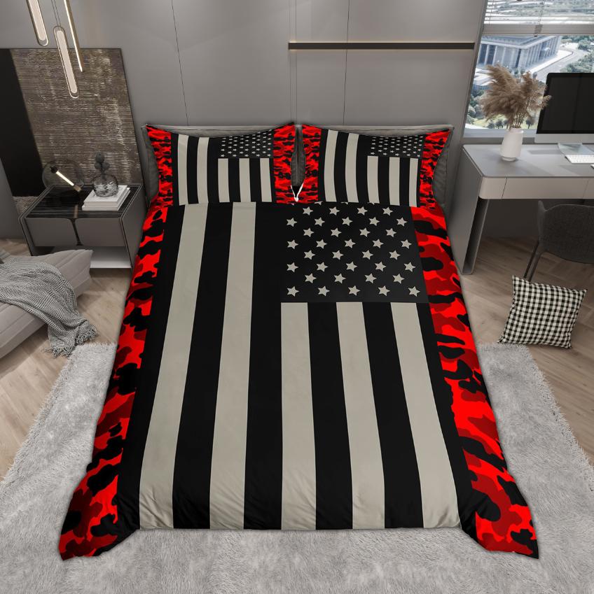 Homewish American Flag Print Duvet Cover Set For Boys Men 2Pcs/3Pcs Geometry Camouflage Bedding Set Reversibal Bed Cover Set