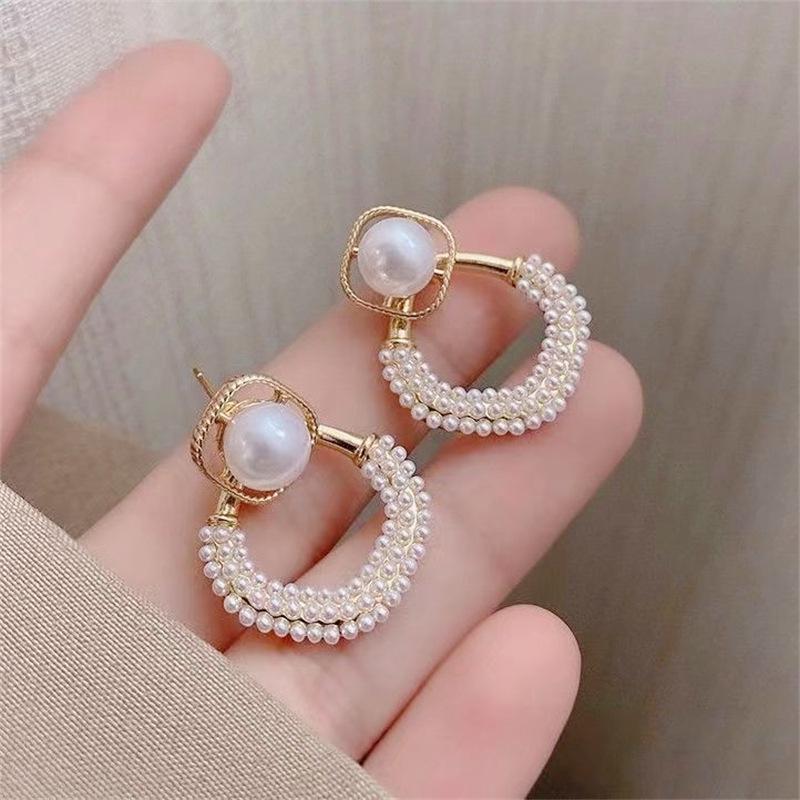 Korean-Style S925 Sterling Silver Rhombus Pearl Dangle Earrings for Women