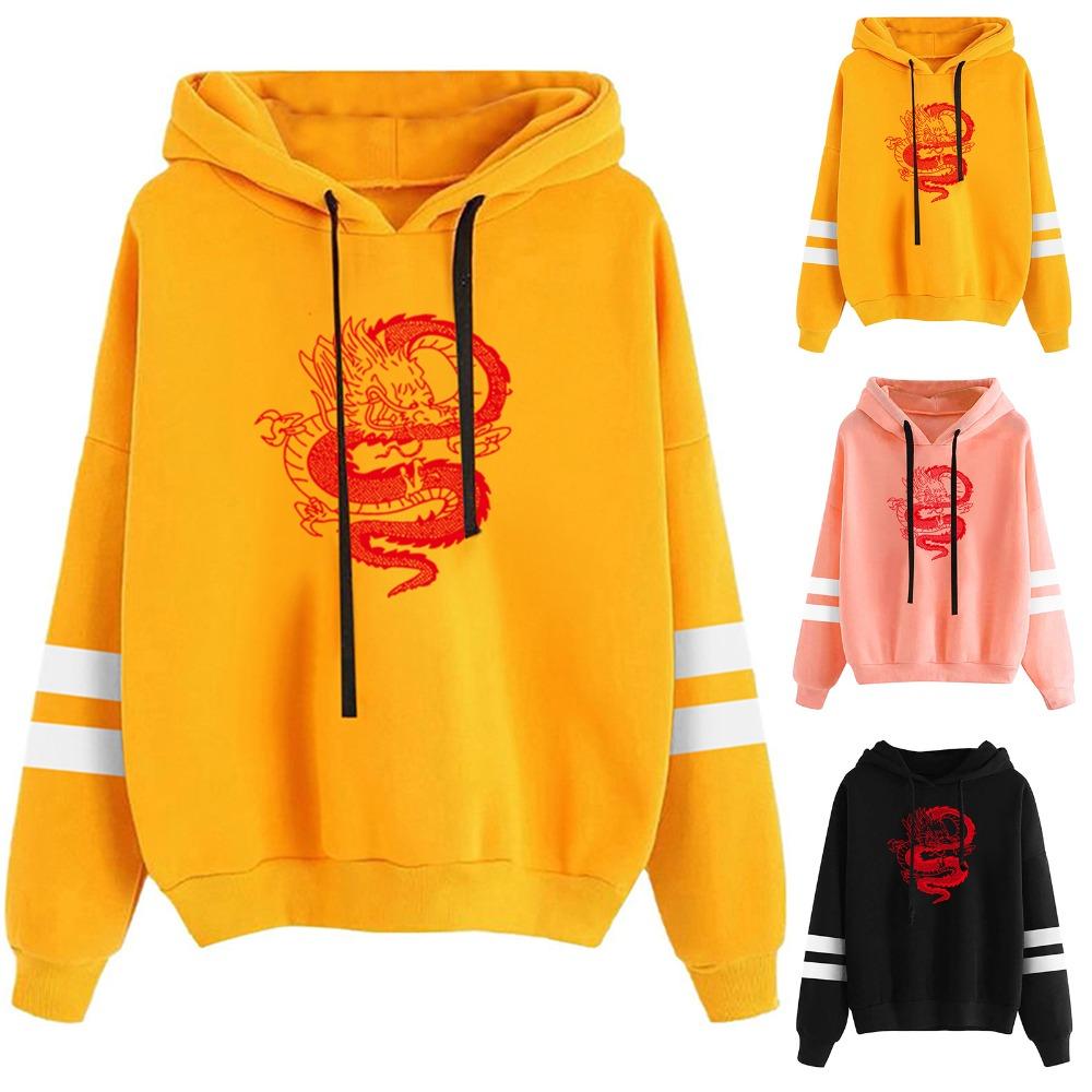 European and American Fashion Hooded Long-sleeved Hat Rope Women's Multi-color Hooded Sweater Chinese Dragon Pattern