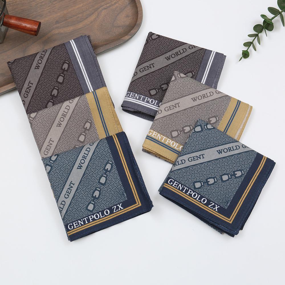 3Pcs Old-fashioned Nostalgic Pure Cotton Printed Handkerchief Summer Portable Cotton Men's Thin Printed Hand Towel Square 43cm