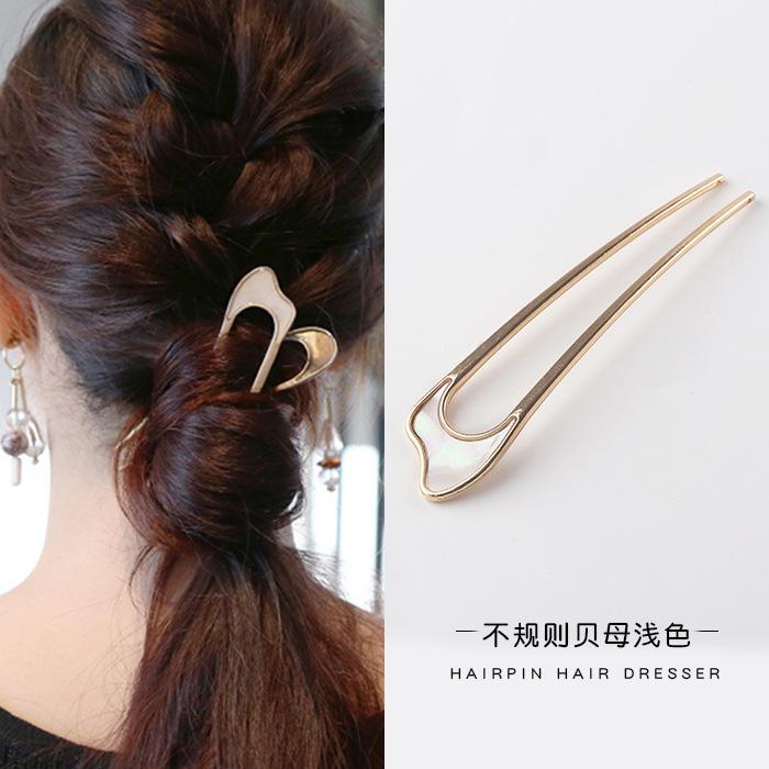 Fashion Hair Accessories Metal U Shape Hair Stick For Women Silver Gold Color Elegant Shell Enamel Hairpin Female Headwear Gifts