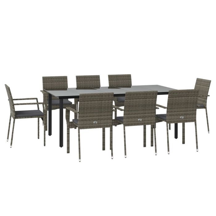 VidaXL 9-piece Garden Dining Set and Cushions Black and Grey 3185142