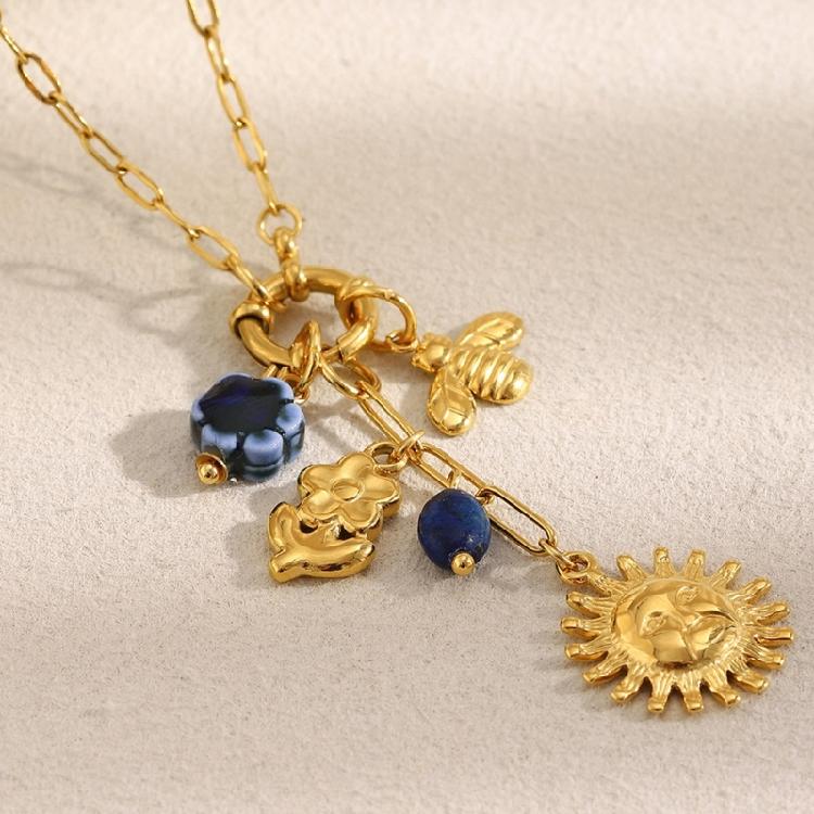 Elegante Bienen Anhänger Halskette Edelstahl Schmuck Französischer Stil Sonnen Anhänger Kette Vielseitig Büro Soziale Anlässe Geschenk Damen
