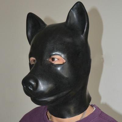 1,0MM latexová anatomická gumová maska ​​s kapucí pro psy Party Mask černá