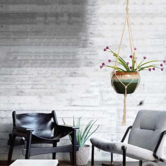 Vintage Macrame Hengende Knotted Tau Plante Blomsterpotteholder Kurv Hagedekor
